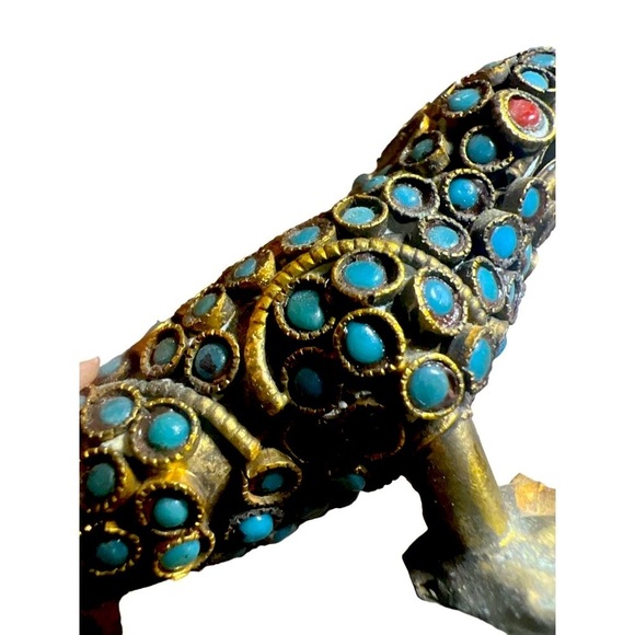 Tibetan Frog Brass Turquoise Vintage Beads Coral Eyes Inlaid  by Hand - Picture 6 of 9
